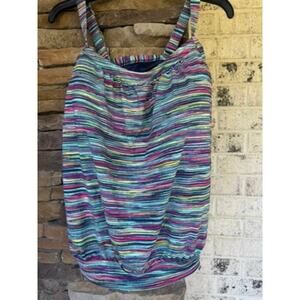 Lands End Tankini Top-Size 12DDD-Blue Stripes Blouson Swim Top Adjustable